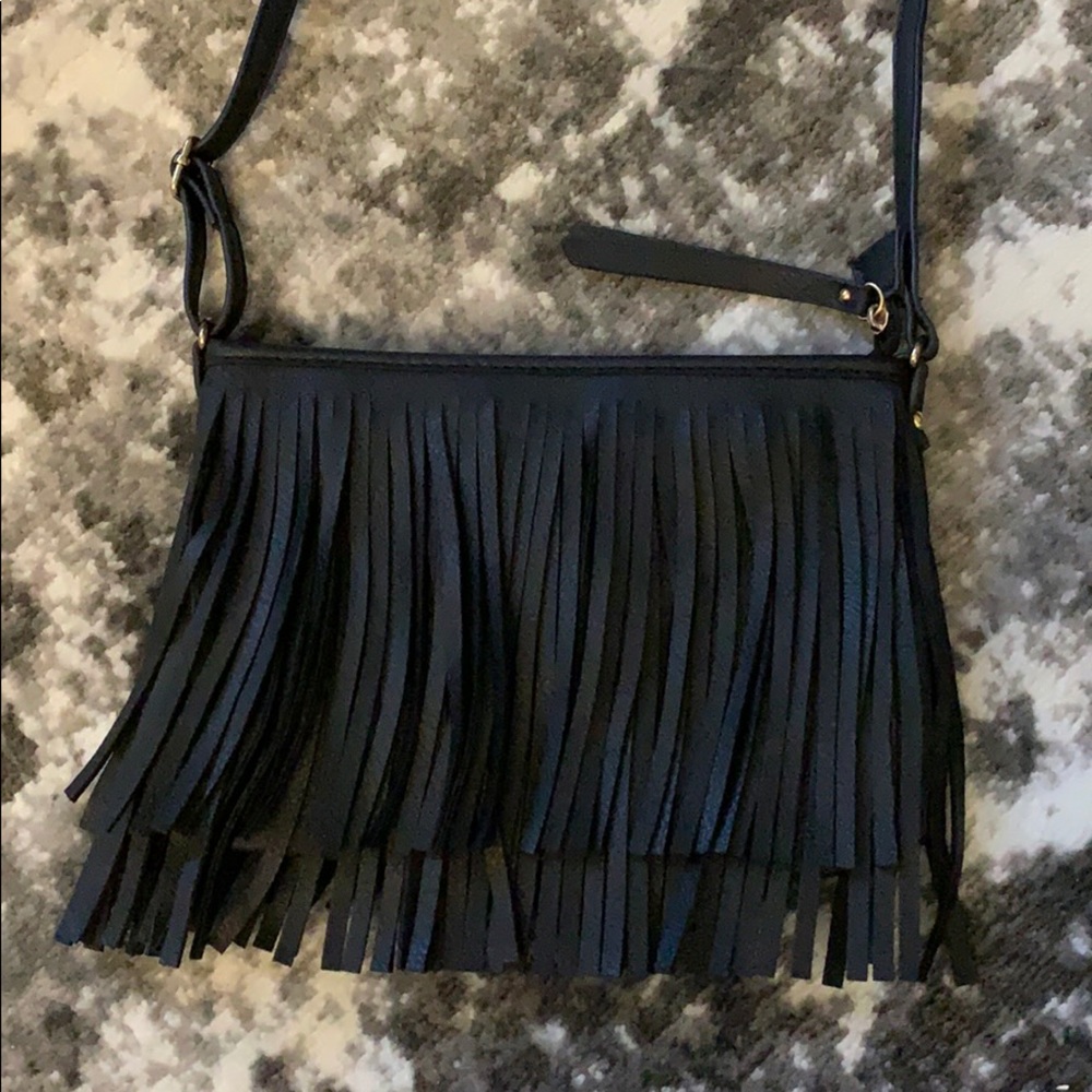 Black Fringe Satchel Handbag Purse Boho